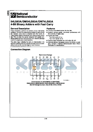 DM54LS83AW datasheet - 4-BIT BINARY ADDERS WITH FAST CARRY