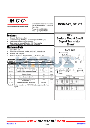 BC847CT-TP datasheet - NPN Surface Mount Small Signal Transistor 150mW
