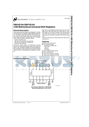 DM54S194N16E datasheet - 4-Bit Bidirectional Universal Shift Registers