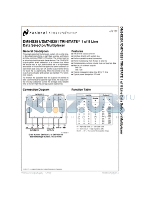 DM54S251 datasheet - TRI-STATE 1 of 8 Line  Data Selector/Multiplexer