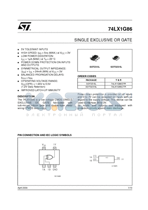 74LX1G86CTR datasheet - SINGLE EXCLUSIVE OR GATE