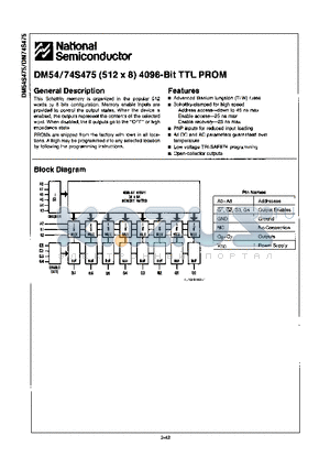 DM54S475 datasheet - 512 x 8 4096-Bit TTL PROM