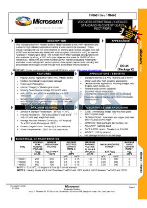 1N6662 datasheet - VOIDLESS-HERMETICALLY-SEALED STANDARD RECOVERY GLASS RECTIFIERS