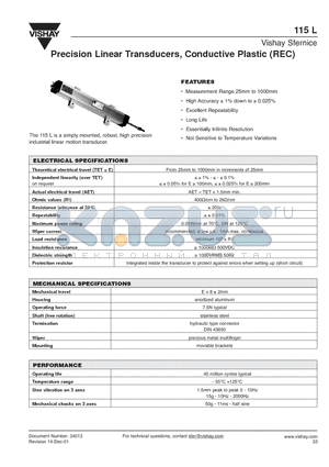 115L datasheet - Precision Linear Transducers, Conductive Plastic (REC)