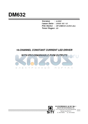 DM632 datasheet - 16-CHANNEL CONSTANT CURRENT LED DRIVER WITH PROGRAMMABLE PWM OUTPUTS