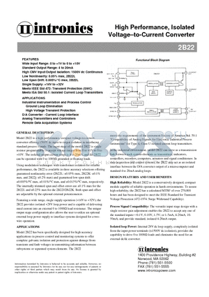 2B22 datasheet - High Performance, Isolated Voltage-to-Current Converter