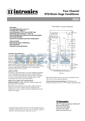 2B34 datasheet - Four Channel RTD/Strain Gage Conditioner