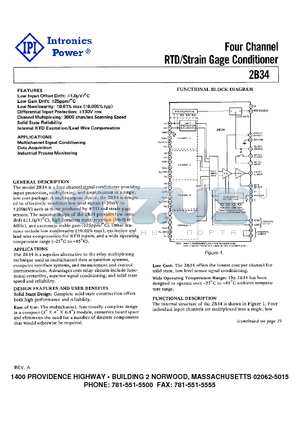 2B34 datasheet - Four Channel RTD/Strain Gage Conditioner