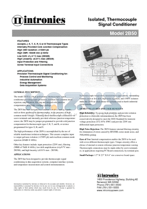 2B50 datasheet - Isolated, Thermocouple Signal Conditioner