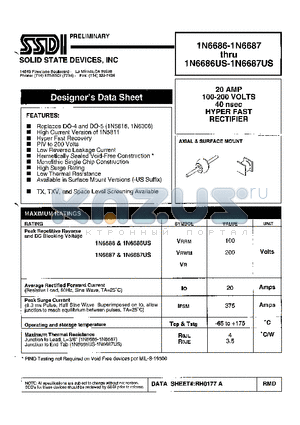 1N6686US datasheet - 20 AMPS 100 - 200 VOLTS 40 nsec HYPER FAST RECTIFIER