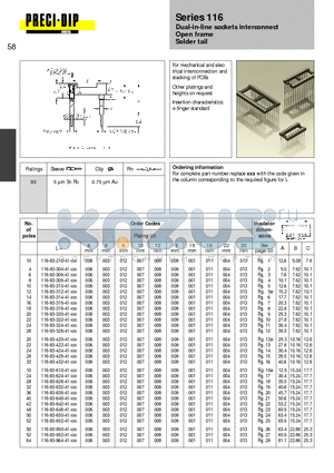 116-93-420-41-006 datasheet - Dual-in-line sockets interconnect Open frame Solder tail