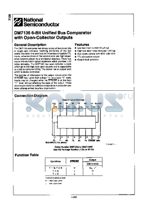 DM7136J datasheet - 6-BIT UNIFIED BUS COMPARATOR WITH OPEN-COLLECTOR OUTPUT