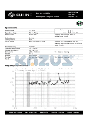 CC-0601 datasheet - Magnetic buzzer