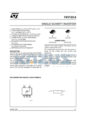 74V1G14 datasheet - SINGLE SCHMITT INVERTER