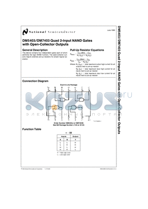 DM7403N datasheet - Quad 2-Input NAND Gates with Open-Collector Outputs