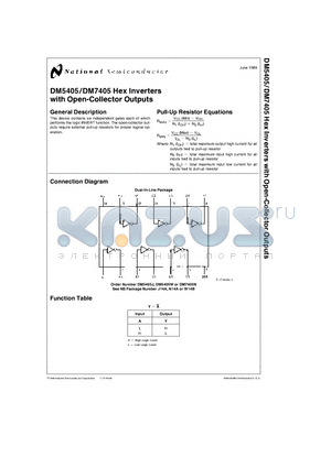 DM7405 datasheet - DM5405/DM7405 Hex Inverters with Open-Collector Outputs