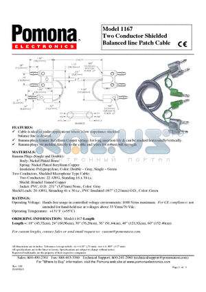 1167 datasheet - Two Conductor Shielded Balanced line Patch Cable