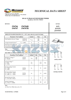 1N6766 datasheet - DUAL ULTRAFAST POWER RECTIFIER