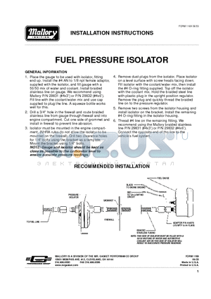 1169 datasheet - FUEL PRESSURE ISOLATOR