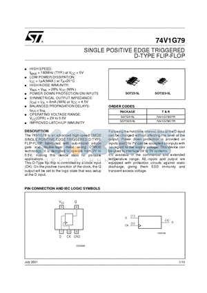 74V1G79 datasheet - SINGLE POSITIVE EDGE TRIGGERED D-TYPE FLIP-FLOP