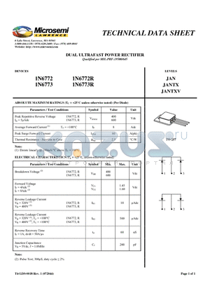 1N6772 datasheet - DUAL ULTRAFAST POWER RECTIFIER