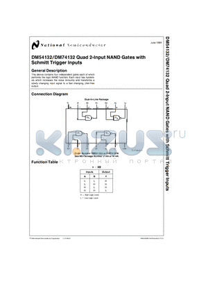 DM74132N datasheet - DM54132/DM74132 Quad 2-Input NAND Gates with Schmitt Trigger Inputs