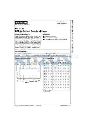 DM74145 datasheet - BCD to Decimal Decoders/Drivers