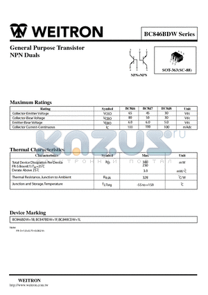 BC848CDW datasheet - General Purpose Transistor NPN Duals