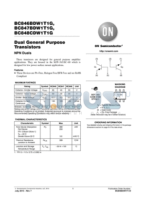 BC848CDW1T1G datasheet - Dual General Purpose Transistors