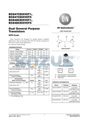 BC848CDXV6T5 datasheet - Dual General Purpose Transistors