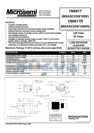 1N6817 datasheet - LOW REVERSE LEAKAGE SCHOTTKY DIODE