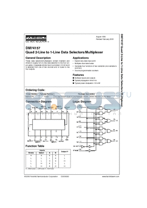 DM74157 datasheet - Quad 2-Line to 1-Line Data Selectors/Multiplexer