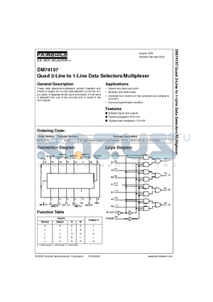 DM74157N datasheet - Quad 2-Line to 1-Line Data Selectors/Multiplexer