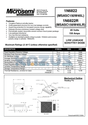 1N6822R datasheet - LOW LEAKAGE SCHOTTKY DIODE