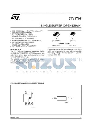 74V1T07 datasheet - SINGLE BUFFER OPEN DRAIN