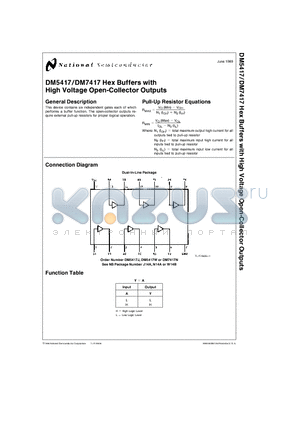 DM7417N datasheet - Hex Buffers with High Voltage Open-Collector Outputs