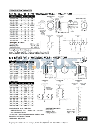 556-1204-304 datasheet - 11/16, 1 MOUNTING HOLE  WATERTIGHT