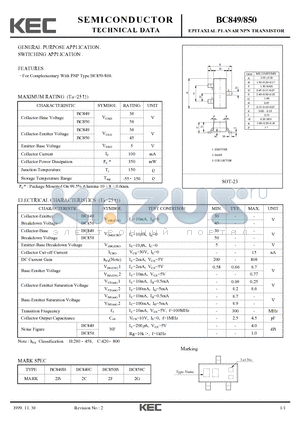 BC849 datasheet - EPITAXIAL PLANAR NPN TRANSISTOR