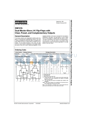 DM7476 datasheet - Dual Master-Slave J-K Flip-Flops with Clear, Preset, and Complementary Outputs