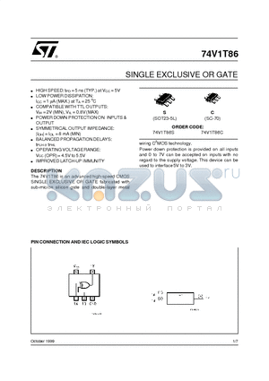 74V1T86 datasheet - SINGLE EXCLUSIVE OR GATE
