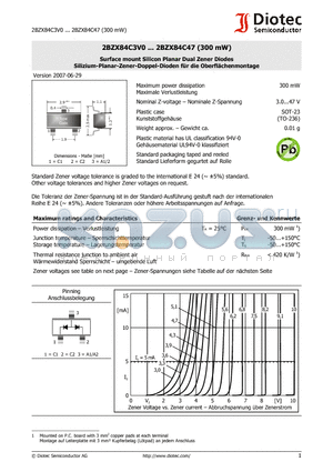 2BZX84C3V0_07 datasheet - Surface mount Silicon Planar Dual Zener Diodes