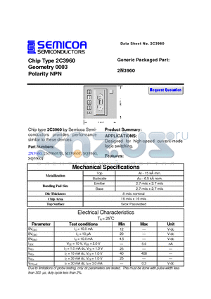 2C3960 datasheet - Chip Type 2C3960 Geometry 0003 Polarity NPN