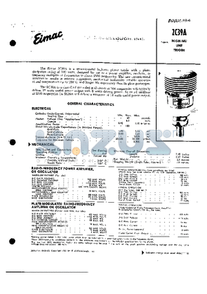 2C39A datasheet - HIGH MU UHF TRIODE