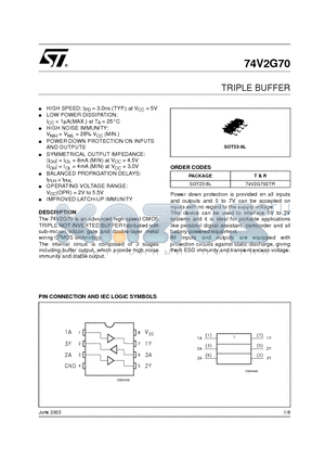 74V2G70 datasheet - TRIPLE BUFFER