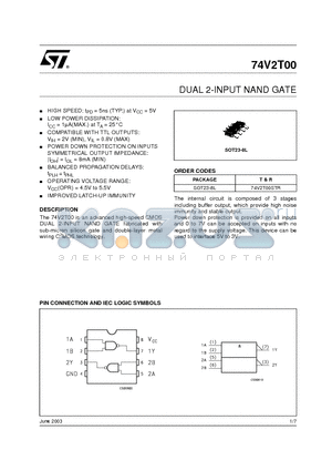 74V2T00 datasheet - DUAL 2-INPUT NAND GATE
