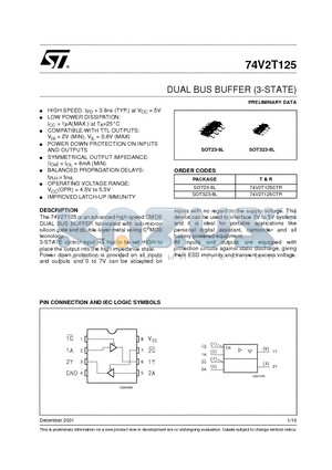 74V2T125CTR datasheet - DUAL BUS BUFFER (3-STATE)