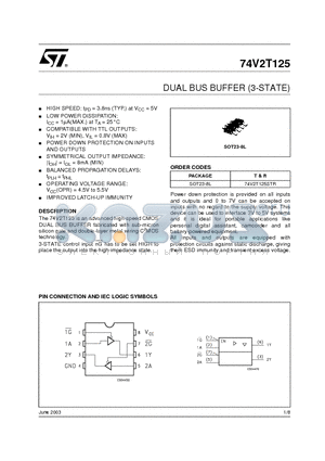 74V2T125STR datasheet - DUAL BUS BUFFER (3-STATE)