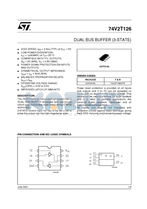 74V2T126 datasheet - DUAL BUS BUFFER (3-STATE)