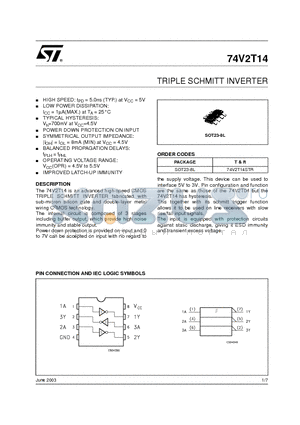 74V2T14 datasheet - TRIPLE SCHMITT INVERTER