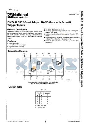 DM74ALS132M datasheet - DM74ALS132 Quad 2-Input NAND Gate with Schmitt Trigger Inputs